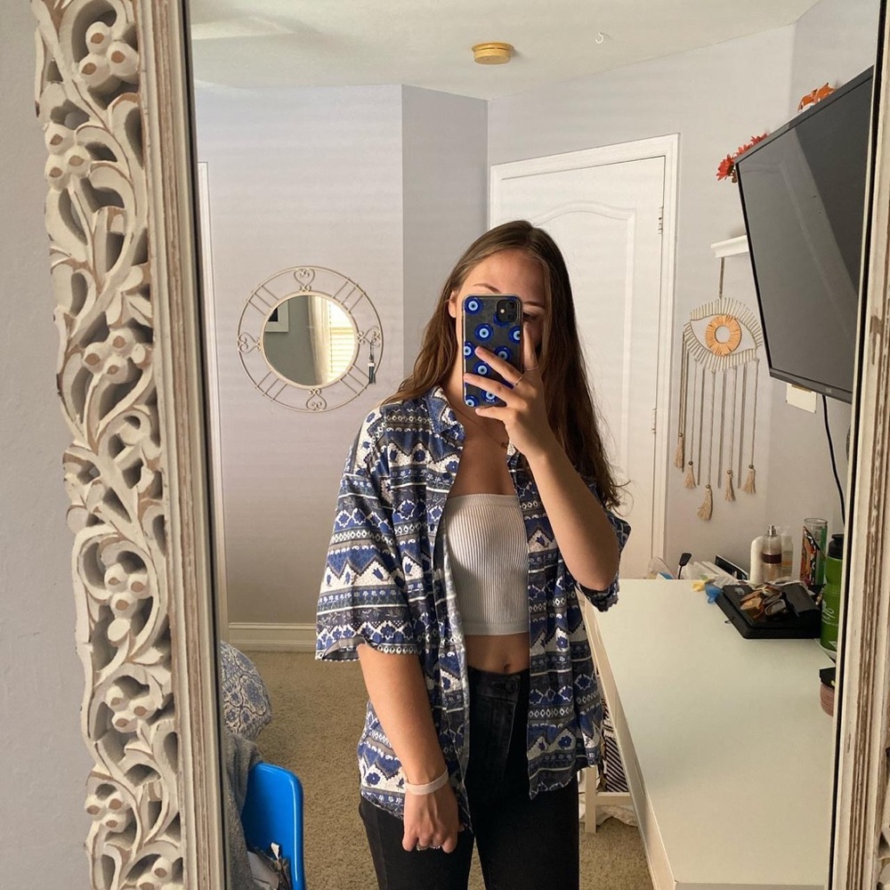 Blue/White Unisex Button Up